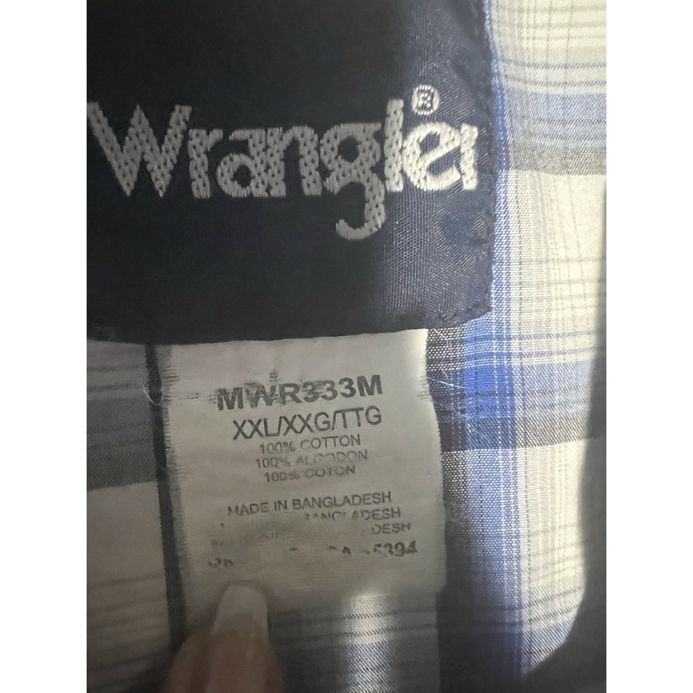Wrangler Pearl Snap Shirt Men's XXL Blue Plaid Western Short Sleeve Cotton Top - Picture 3 of 3